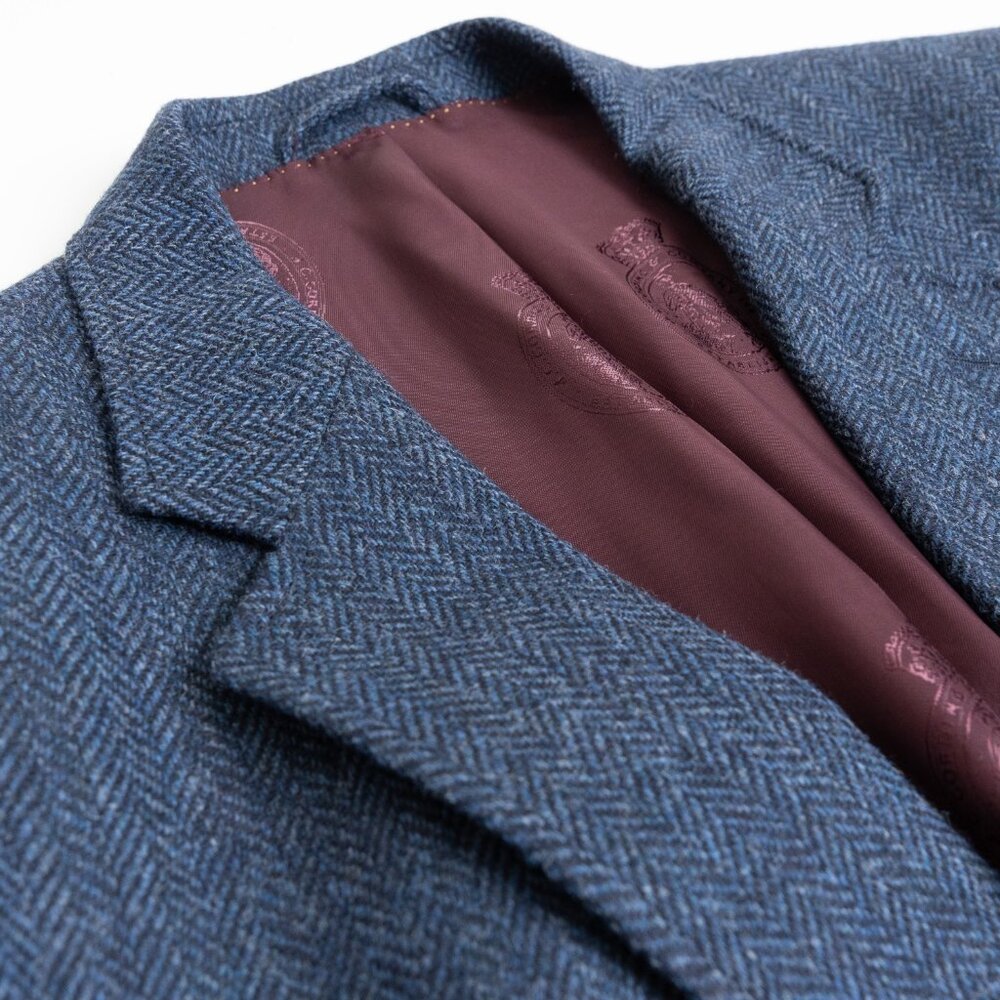 Cordings London Herringbone Tweed Blazer 44R Navy 100% Wool Jacket - Picture 5 of 15
